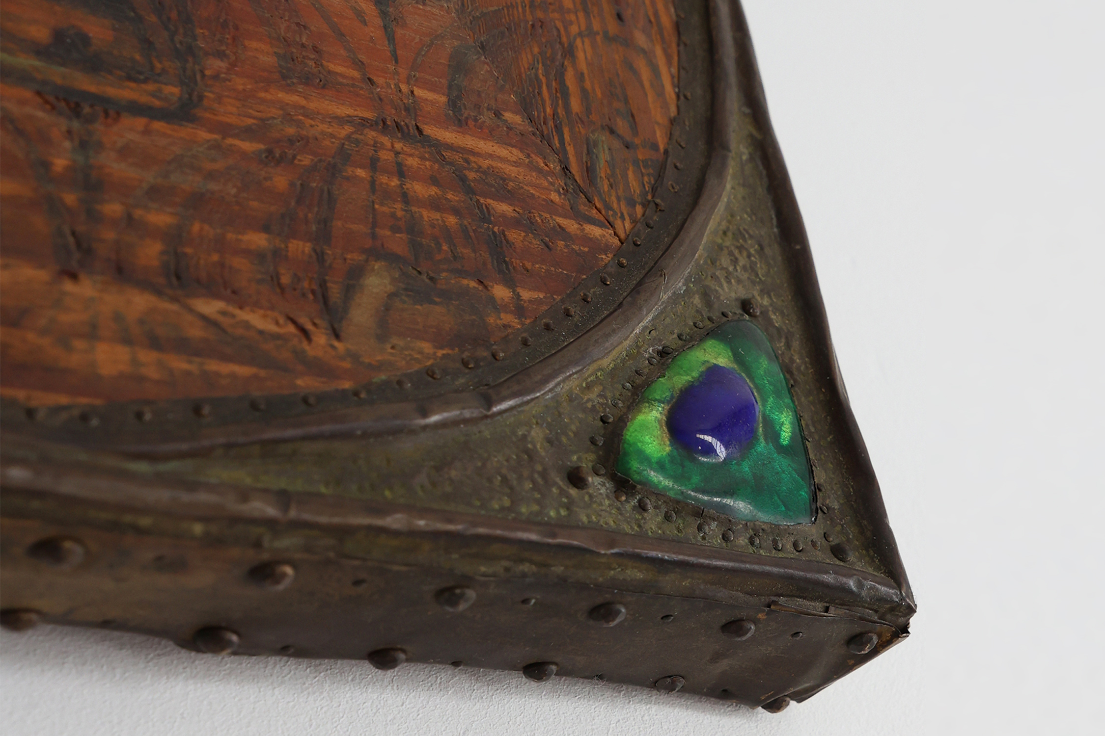 Art Nouveau mirror with hand painted peacock decoration, France ca. 1915thumbnail